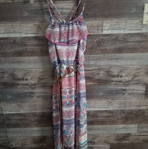 Boho  dress with belt spaghetti straps